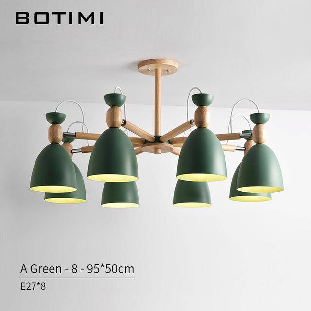 Lustre LED avec bras en bois et abats-jours arrondis - vue 6 sur 11