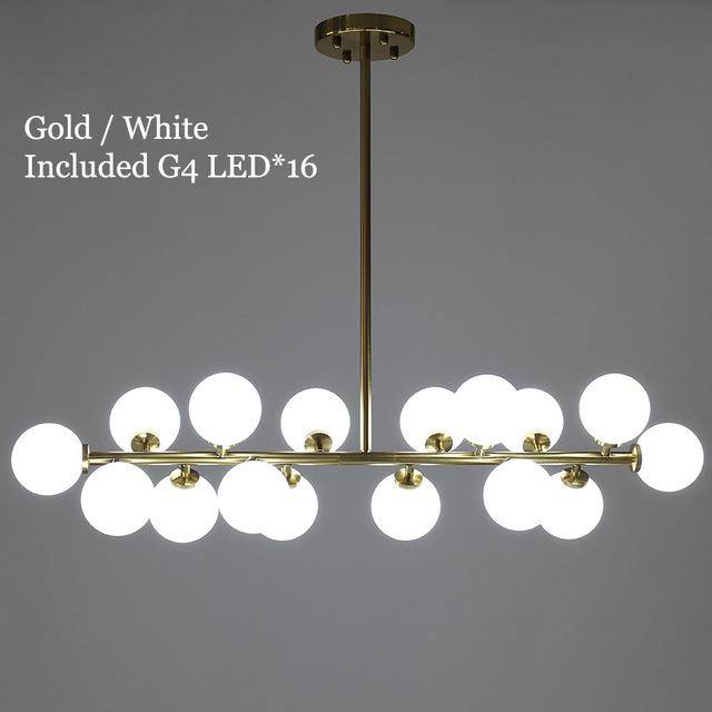 Lustre design à LED avec branche (noir ou dorée) et boules en verre
