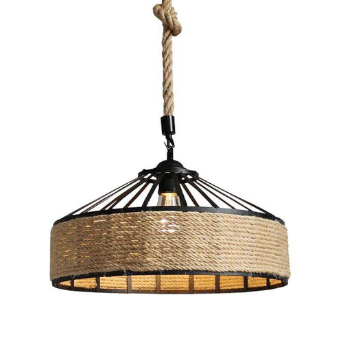 Suspension rustique LED avec cercle en rotin Country - vue 2 sur 2