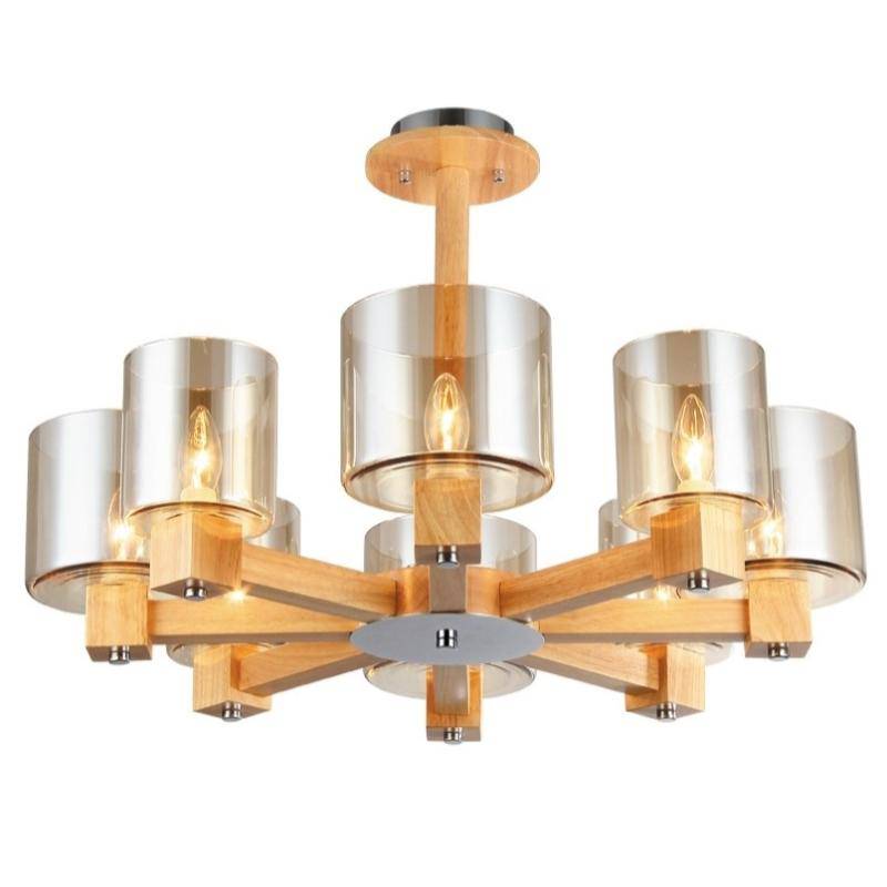 Lustre design en bois et abat-jour en verre - vue 4 sur 6
