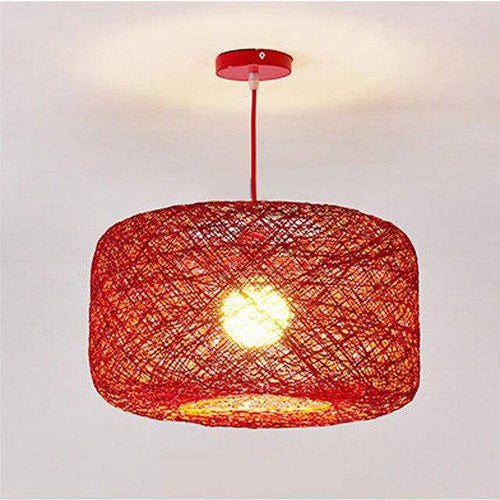 Suspension en rotin LED avec abat-jour arrondi coloré - vue 10 sur 9