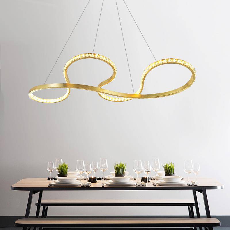 Lustre design arrondi à LED doré et cristal - vue 2 sur 3