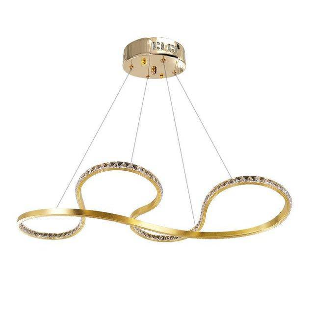 Lustre design arrondi à LED doré et cristal