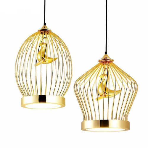 Suspension LED doré oiseau en cage - vue 5 sur 7