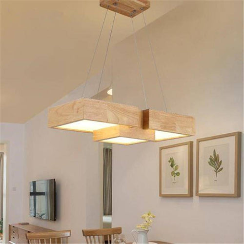 Lustre LED carrés en bois design style japonais - vue 3 sur 9