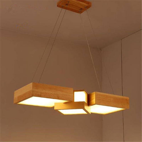Lustre LED carrés en bois design style japonais - vue 6 sur 9
