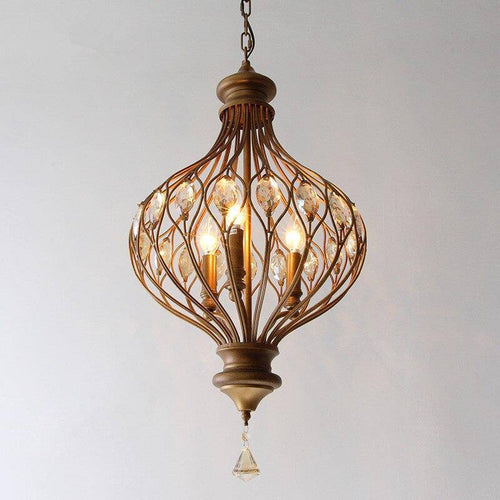 Suspension rétro LED en verre cristal et cuivre vintage - vue 2 sur 3