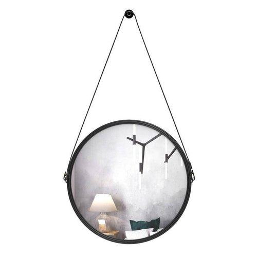 Miroir mural suspendu rond noir Leather - vue 6 sur 5