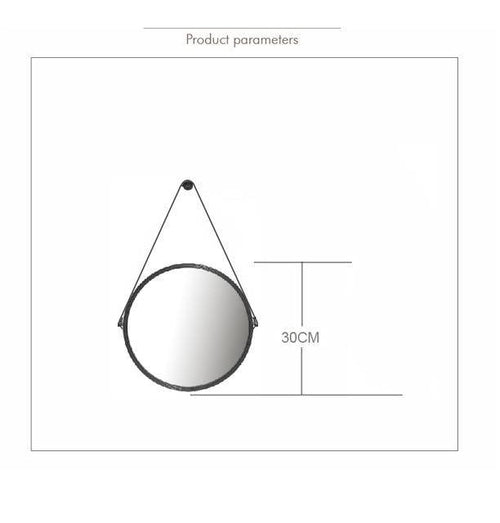Miroir mural suspendu rond noir Leather