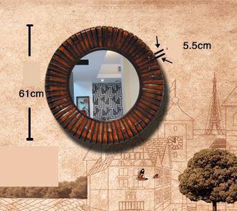 Miroir mural décoratif rond en bois bambou - vue 6 sur 7