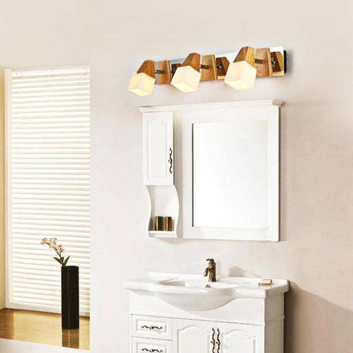 Applique murale pour miroir de salle de bain en bois cubique Personality