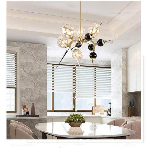 Lustre design à LED moderne doré et noir avec boules en verre et pics - vue 11 sur 12