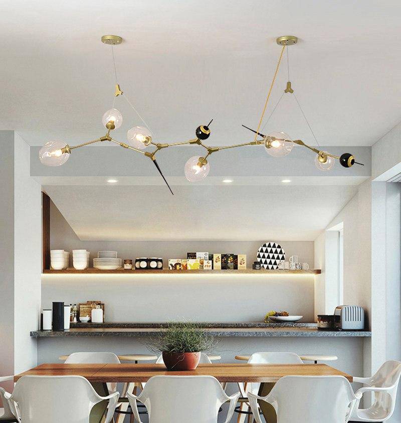 Lustre design à LED moderne doré et noir avec boules en verre et pics - vue 4 sur 12