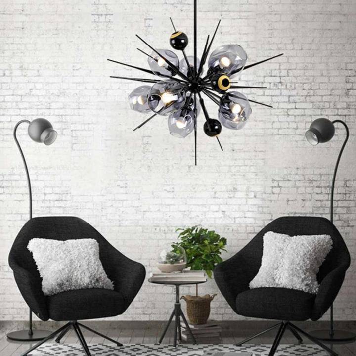 Lustre design à LED moderne doré et noir avec boules en verre et pics - vue 2 sur 12