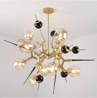 Lustre design à LED moderne doré et noir avec boules en verre et pics - vue 13 sur 12