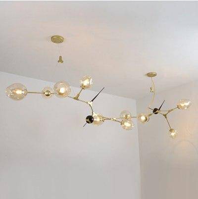 Lustre design à LED moderne doré et noir avec boules en verre et pics - vue 8 sur 12