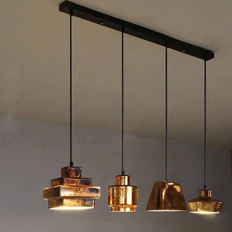Suspension design LED style cuivre (plusieurs formes) - vue 3 sur 9