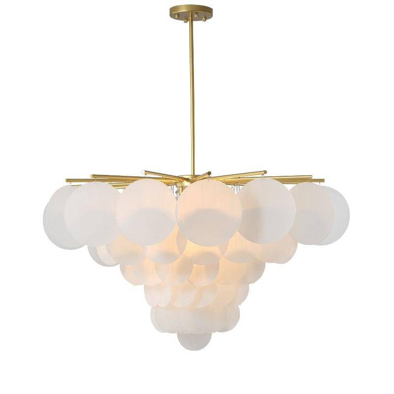 Lustre design avec branches dorées et boules en verre - vue 3 sur 7