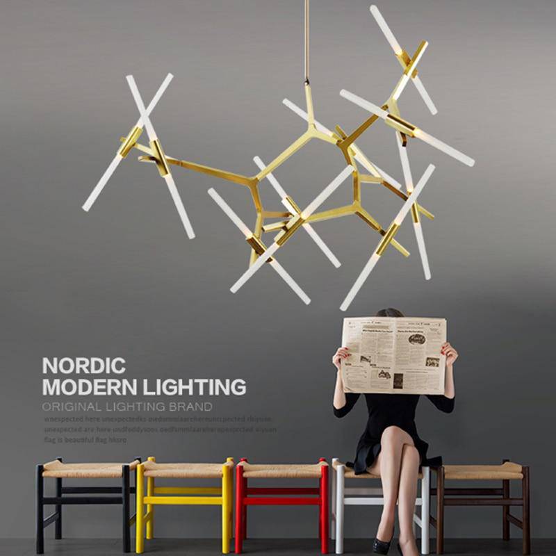 Lustre design scandinave avec plusieurs branches en tube - vue 5 sur 14