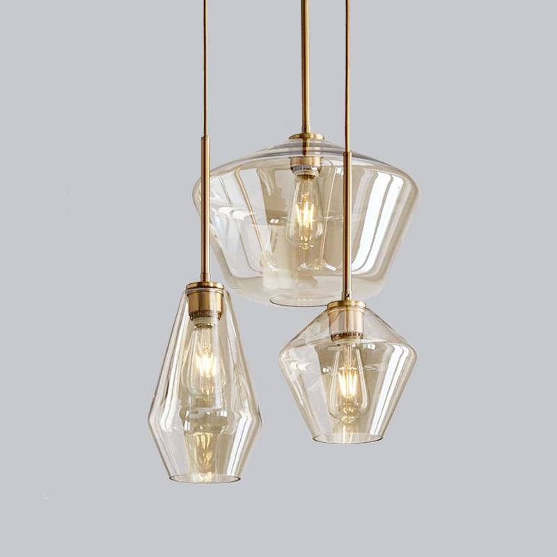 Suspension design à LED en métal et verre de plusieurs formes