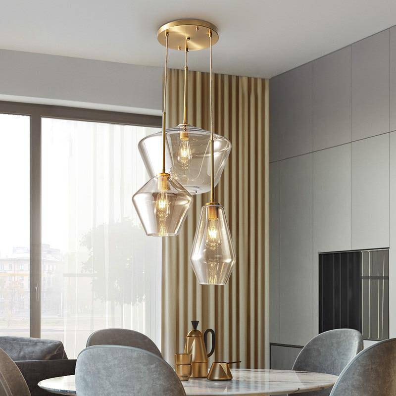 Suspension design à LED en métal et verre de plusieurs formes