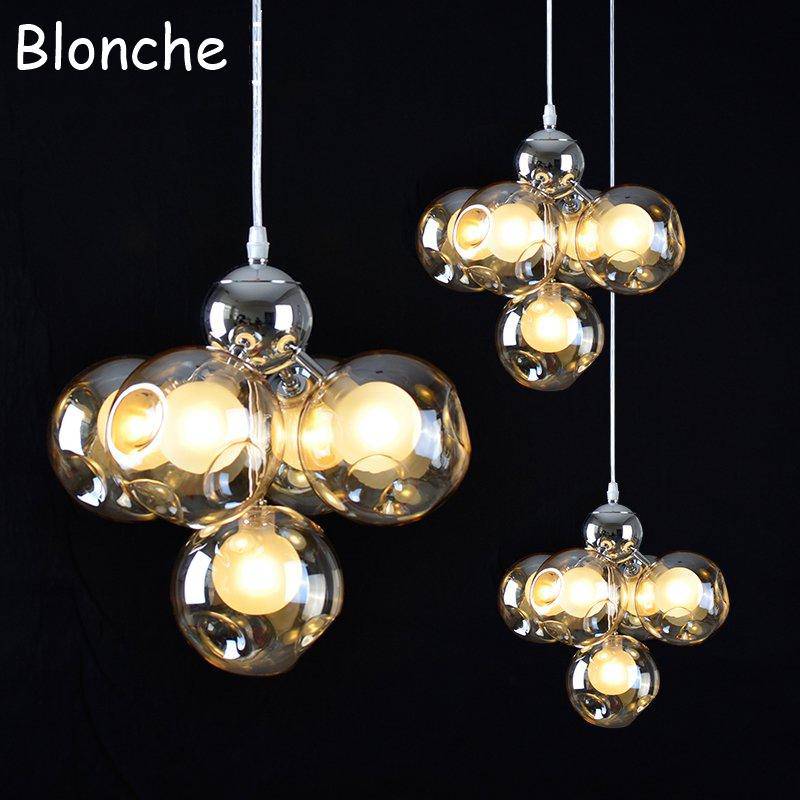 Suspension design à LED chromé et verre moderne Stained