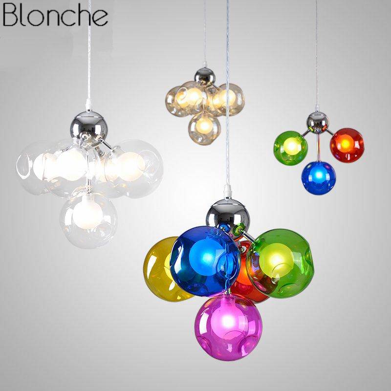 Suspension design à LED chromé et verre moderne Stained