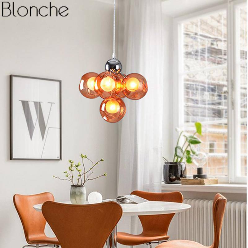 Suspension design à LED chromé et verre moderne Stained