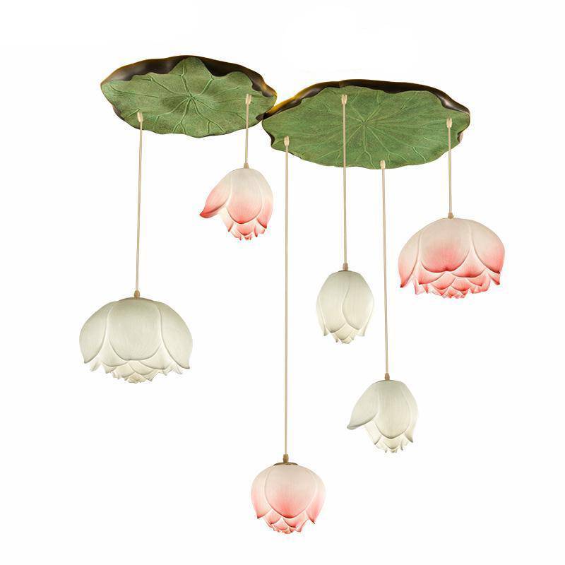 Suspension LED style chinois avec fleurs Lotus - vue 4 sur 18