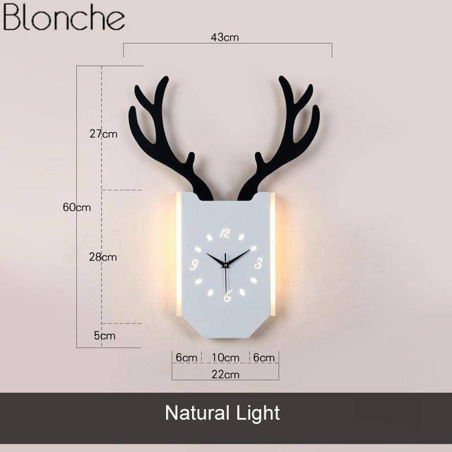 Applique murale LED corne de cerf et horloge