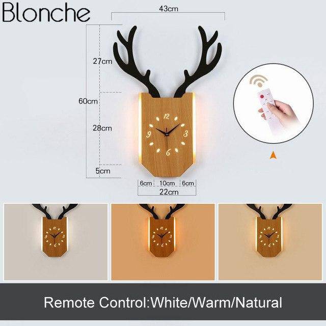 Applique murale LED corne de cerf et horloge