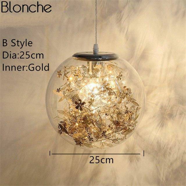Lampe à poser boule en verre avec feuilles - vue 8 sur 10