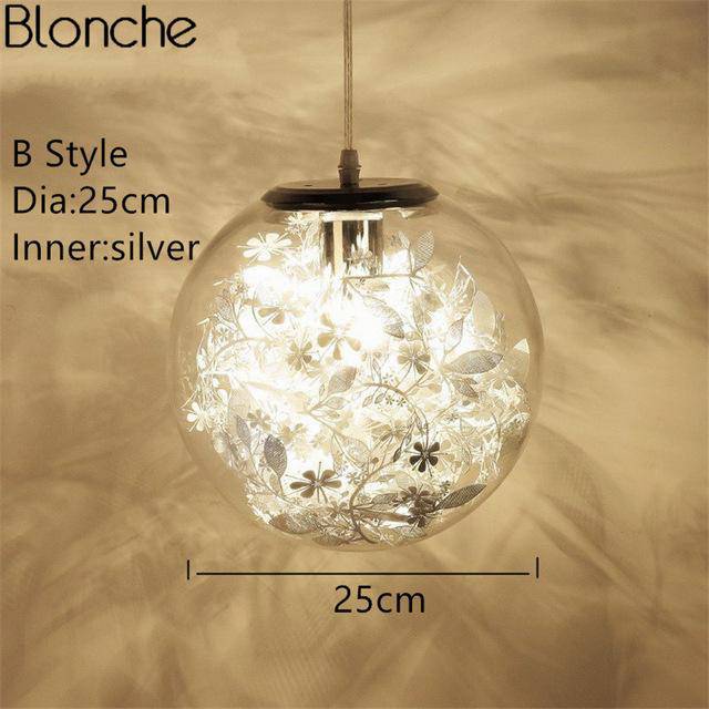 Lampe à poser boule en verre avec feuilles - vue 5 sur 10