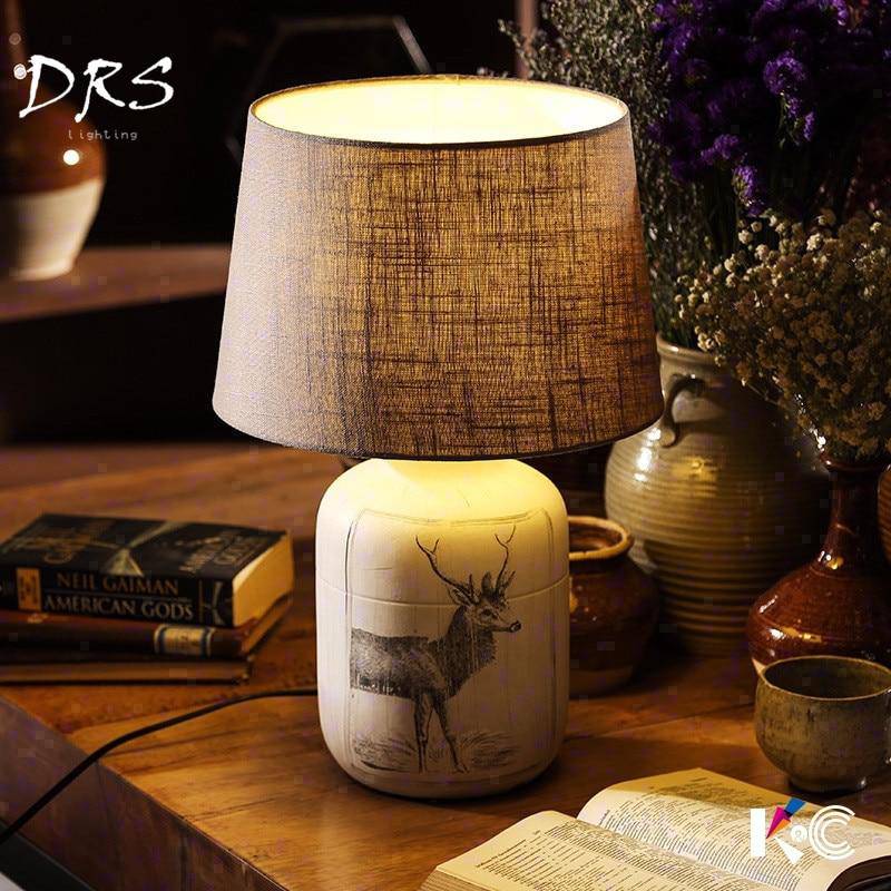 Lampe de chevet avec abat-jour en tissu et dessin cerf - vue 3 sur 7