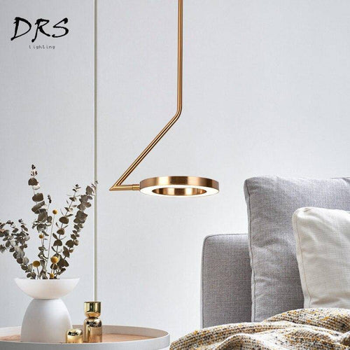 Suspension design doré à LED avec lampe ronde - vue 3 sur 9