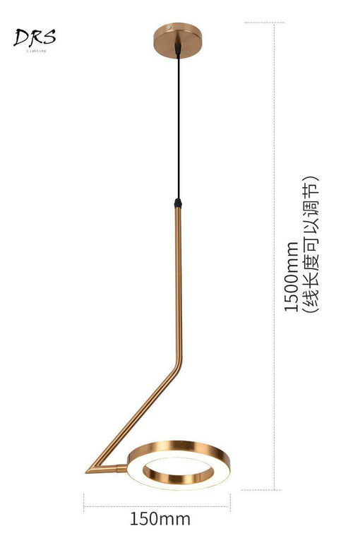 Suspension design doré à LED avec lampe ronde - vue 5 sur 9