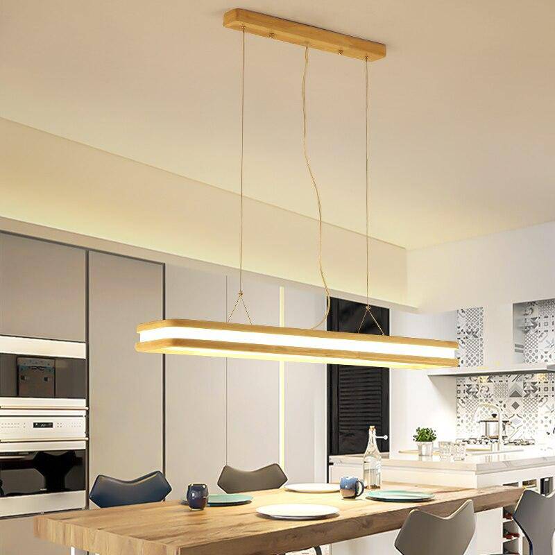 Suspension moderne à LED allongée en bois Loft