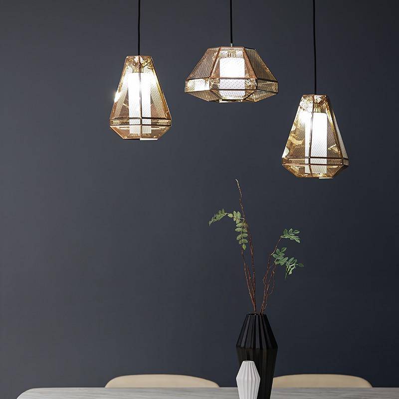 Suspension LED forme géométrique dorée Modern - vue 2 sur 9