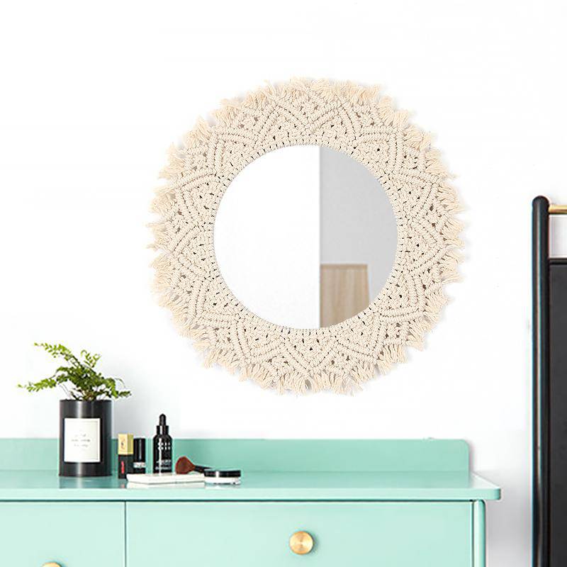 Miroir mural décoratif rond en tissu tressé Tapestry - vue 3 sur 5