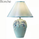 Lampe de chevet à poser avec abat-jour et base fleuri colorée