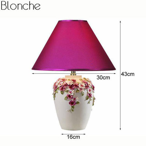 Lampe de chevet à poser avec abat-jour et base fleuri colorée - vue 6 sur 12