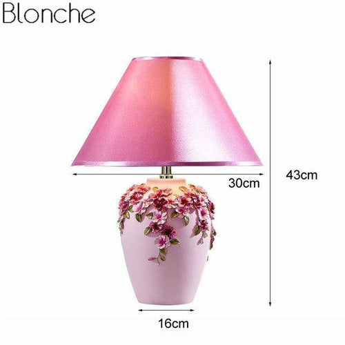 Lampe de chevet à poser avec abat-jour et base fleuri colorée - vue 11 sur 12