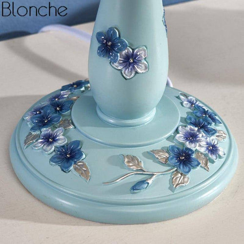 Lampe de chevet à poser avec abat-jour et base fleuri colorée - vue 9 sur 12