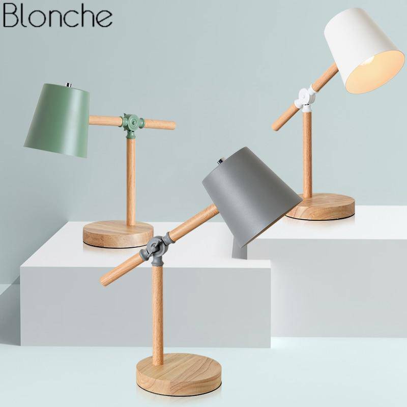 Lampe à poser en bois ajustable avec abat-jour coloré