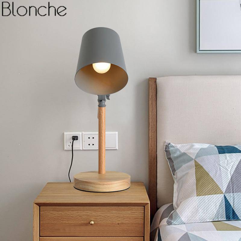 Lampe à poser en bois ajustable avec abat-jour coloré
