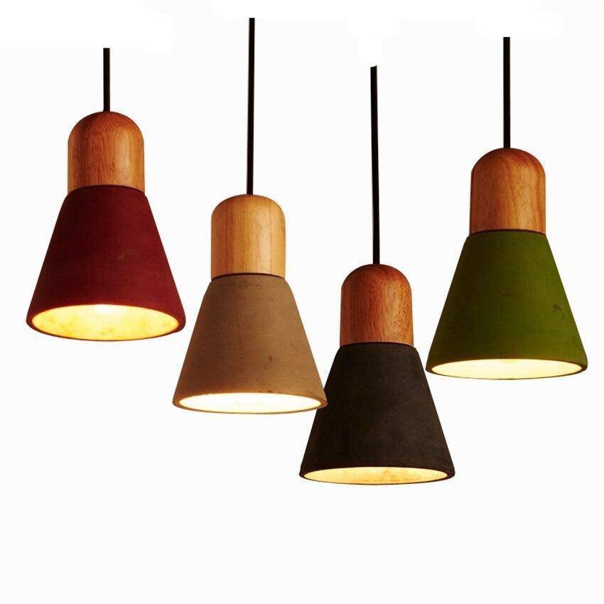 Suspension moderne LED en bois et ciment coloré Loft - vue 2 sur 2