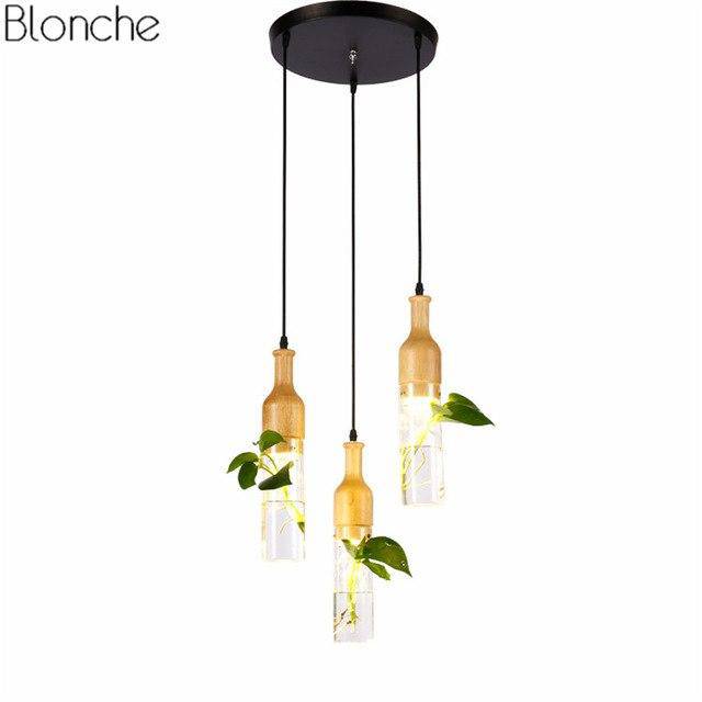 Suspension LED en bois avec plante et réservoir d'eau Bottle - vue 5 sur 8
