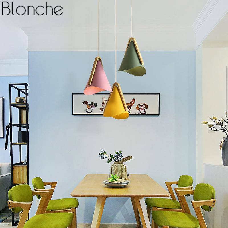 Suspension LED en bois et métal conique Nordic - vue 5 sur 8