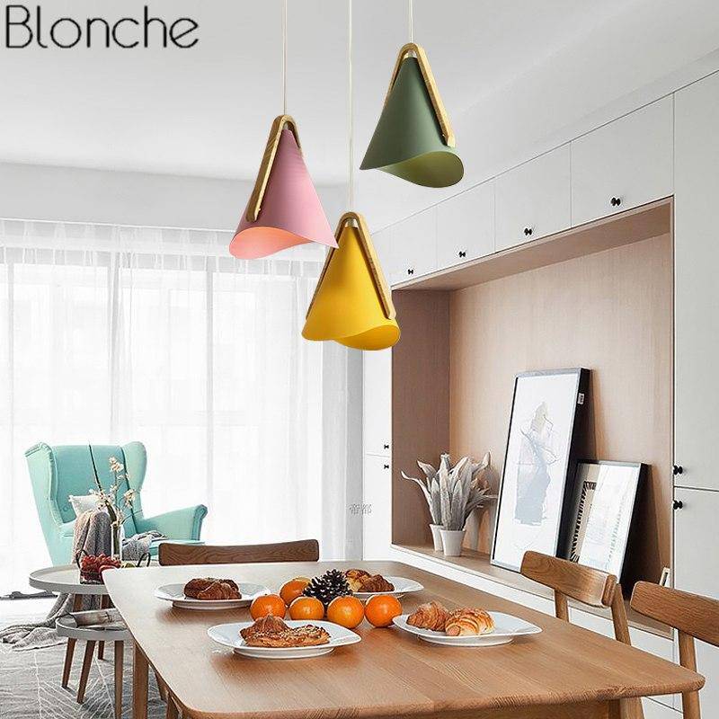 Suspension LED en bois et métal conique Nordic - vue 8 sur 8