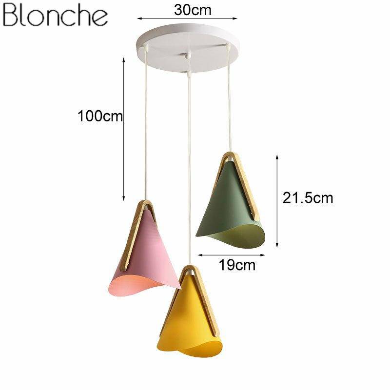 Suspension LED en bois et métal conique Nordic - vue 6 sur 8